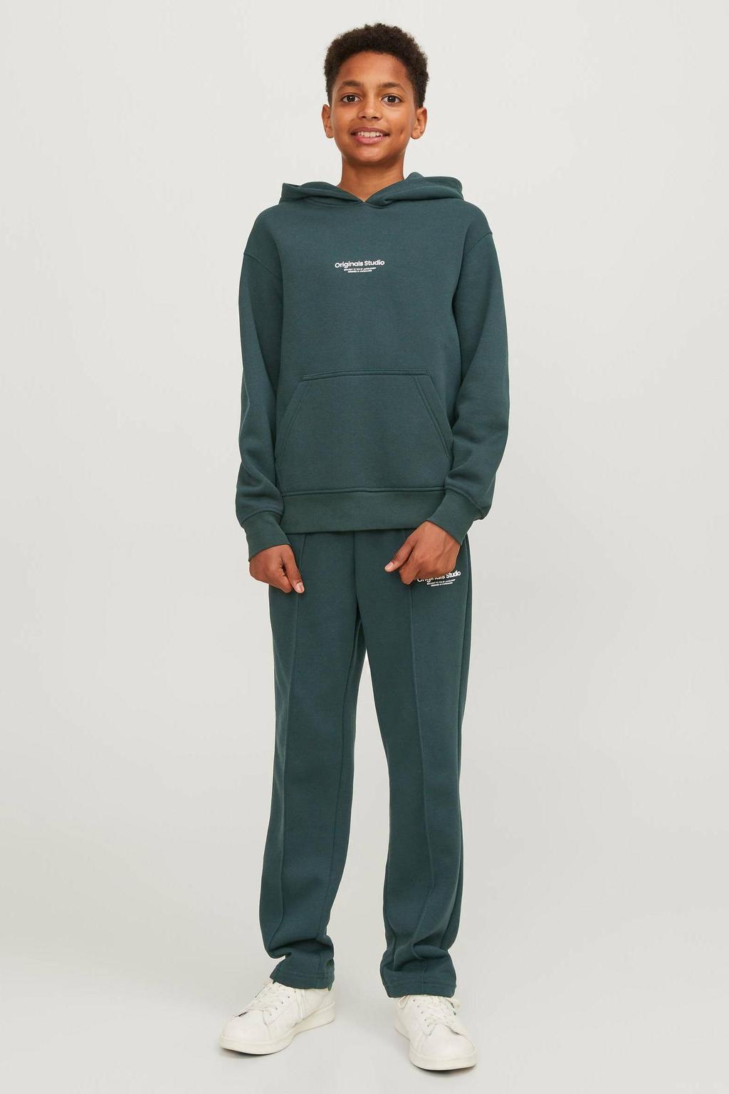 JACK & JONES JUNIOR hoodie JORVESTERBRO met tekst donkergroen
