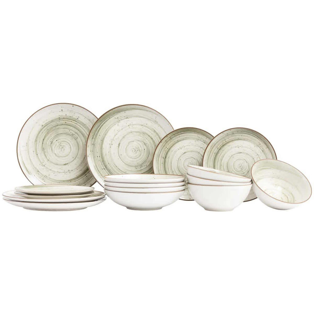 Cosy & Trendy Serviesset Sintra Ivy Green 16-delig / 4 personen - 4 dinerborden, 4 ontbijtborden, 4 diepe borden en 4 kommen