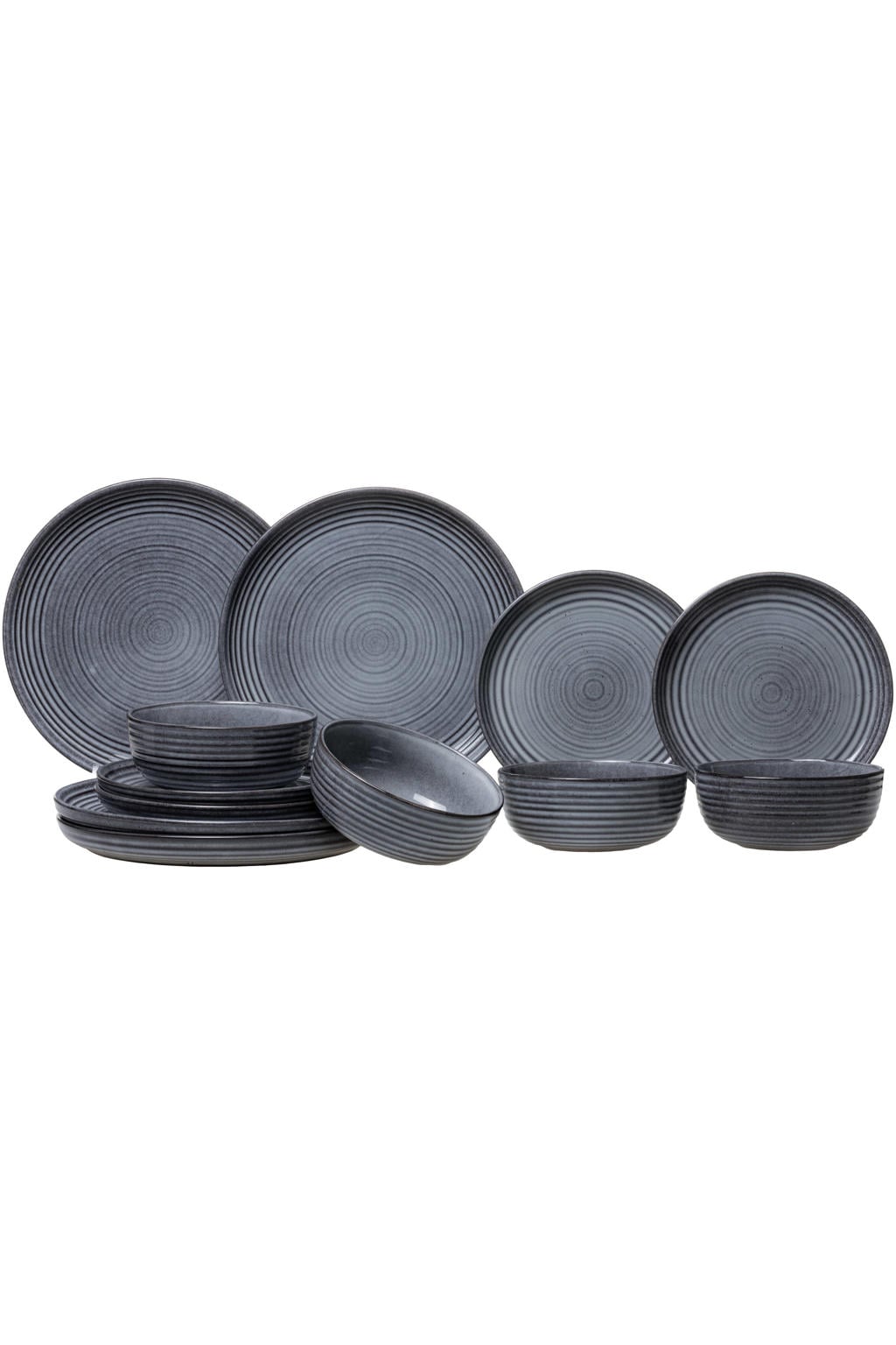 Cosy & Trendy Serviesset Kentucky Grey 12-delig / 4 personen - 4 dinerborden, 4 ontbijtborden en 4 kommen