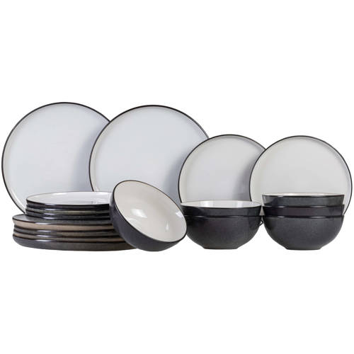 Wehkamp Cosy & Trendy Cosy & Trendy Serviesset Ciel - Wit 18-delig / 6 personen - 6 dinerborden, 6 ontbijtborden en 6 kommen aanbieding