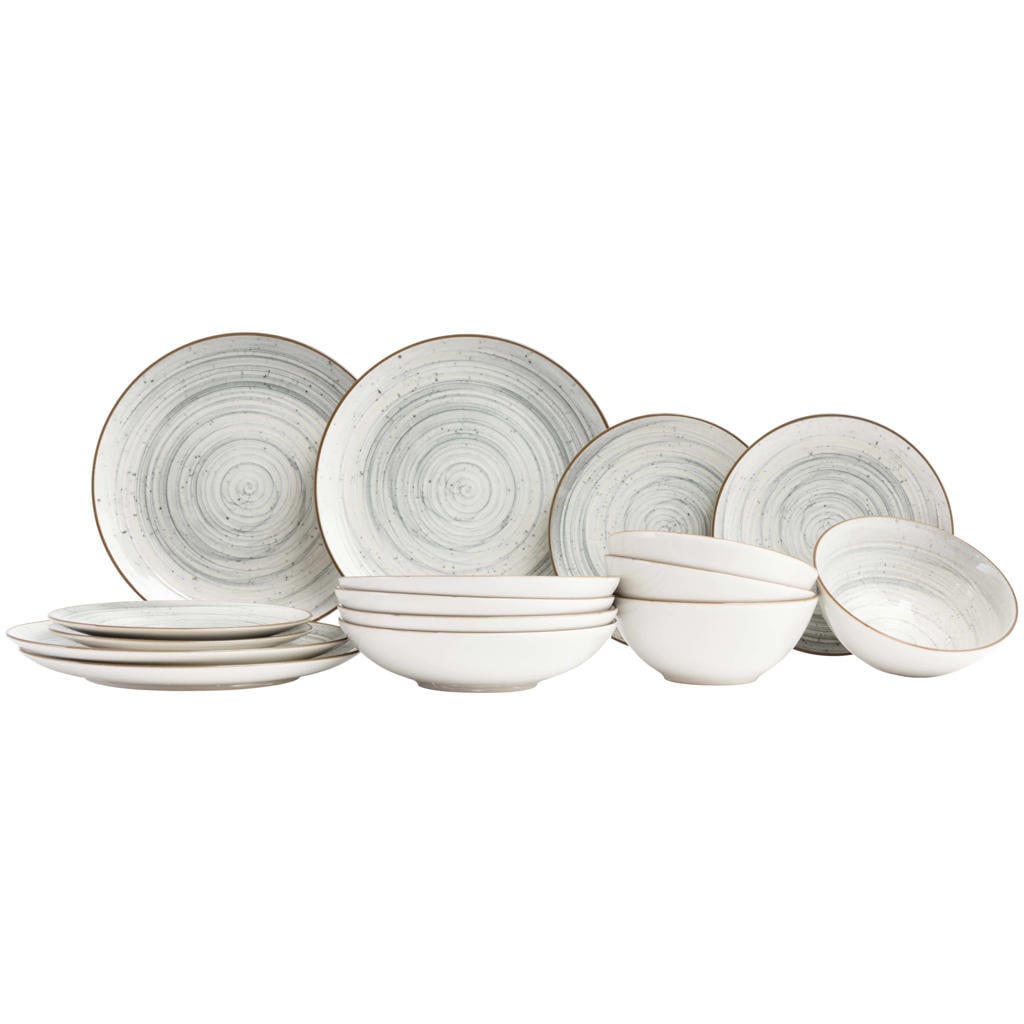 Cosy & Trendy Serviesset Sintra Dusty Blue 16-delig / 4 personen - 4 dinerborden, 4 ontbijtborden, 4 diepe borden en 4 kommen