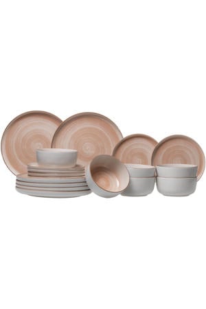 Serviesset Baltic Peach 18-delig / 6 personen - 6 dinerborden, 6 ontbijtborden en 6 kommen