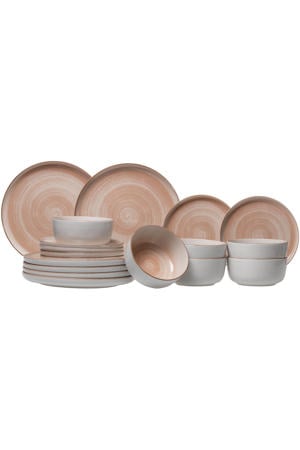 Serviesset Baltic Peach 18-delig / 6 personen - 6 dinerborden, 6 ontbijtborden en 6 kommen