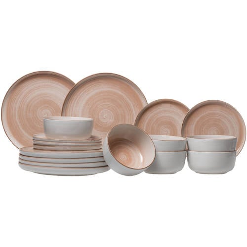 Wehkamp Cosy & Trendy Cosy & Trendy Serviesset Baltic Peach 18-delig / 6 personen - 6 dinerborden, 6 ontbijtborden en 6 kommen aanbieding