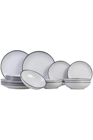Serviesset Speckle - Wit 18-delig / 6 personen - 6 dinerborden, 6 diepe borden en 6 ontbijtborden