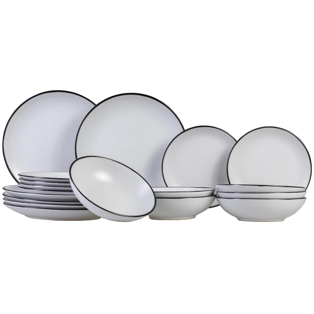 Cosy & Trendy Serviesset Speckle - Wit 18-delig / 6 personen - 6 dinerborden, 6 diepe borden en 6 ontbijtborden