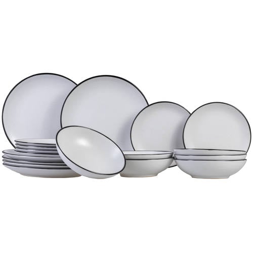 Wehkamp Cosy & Trendy Cosy & Trendy Serviesset Speckle - Wit 18-delig / 6 personen - 6 dinerborden, 6 diepe borden en 6 ontbijtb... aanbieding