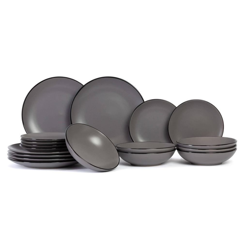 Cosy & Trendy Serviesset Speckle - Grijs 18-delig / 6 personen - 6 dinerborden, 6 diepe borden en 6 ontbijtborden