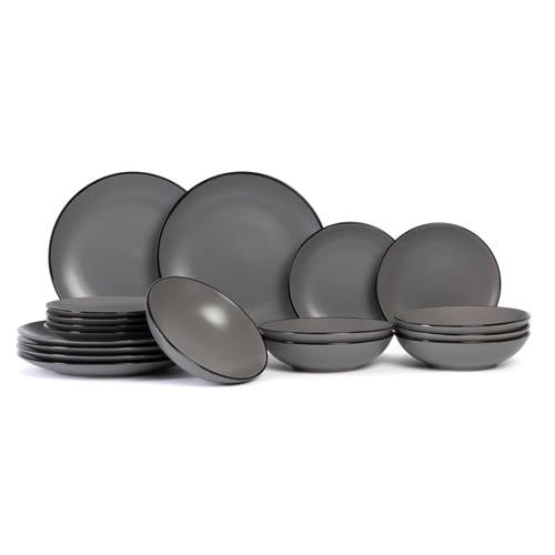 Wehkamp Cosy & Trendy Cosy & Trendy Serviesset Speckle - Grijs 18-delig / 6 personen - 6 dinerborden, 6 diepe borden en 6 ontbij... aanbieding