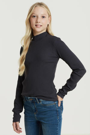 ribgebreide longsleeve donkerblauw/grijs
