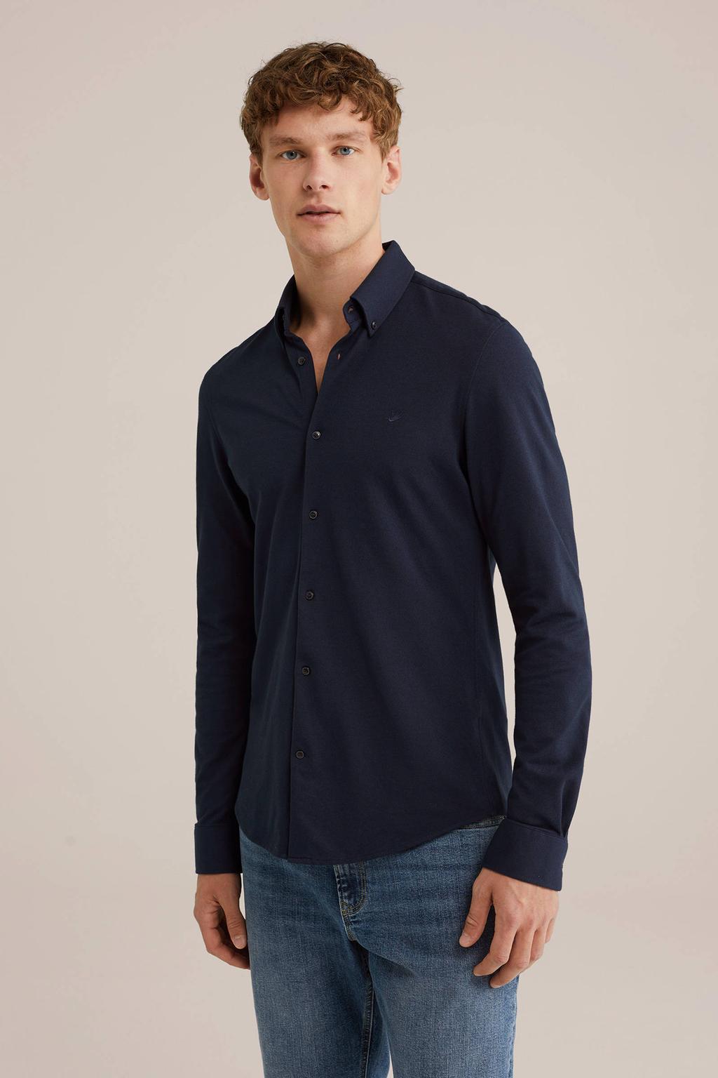 WE Fashion slim fit overhemd heavy blue