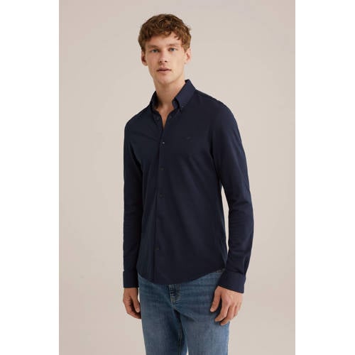WE Fashion slim fit overhemd heavy blue afbeelding