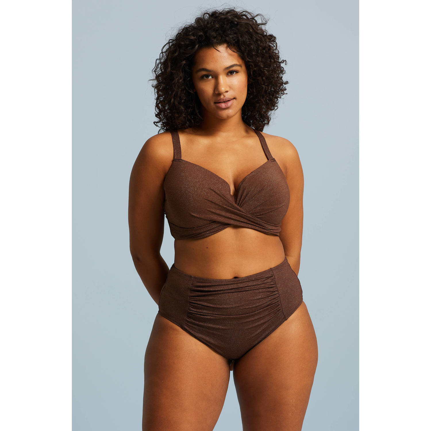 BEACHWAVE Curve high waist bikinibroekje met lurex bruin