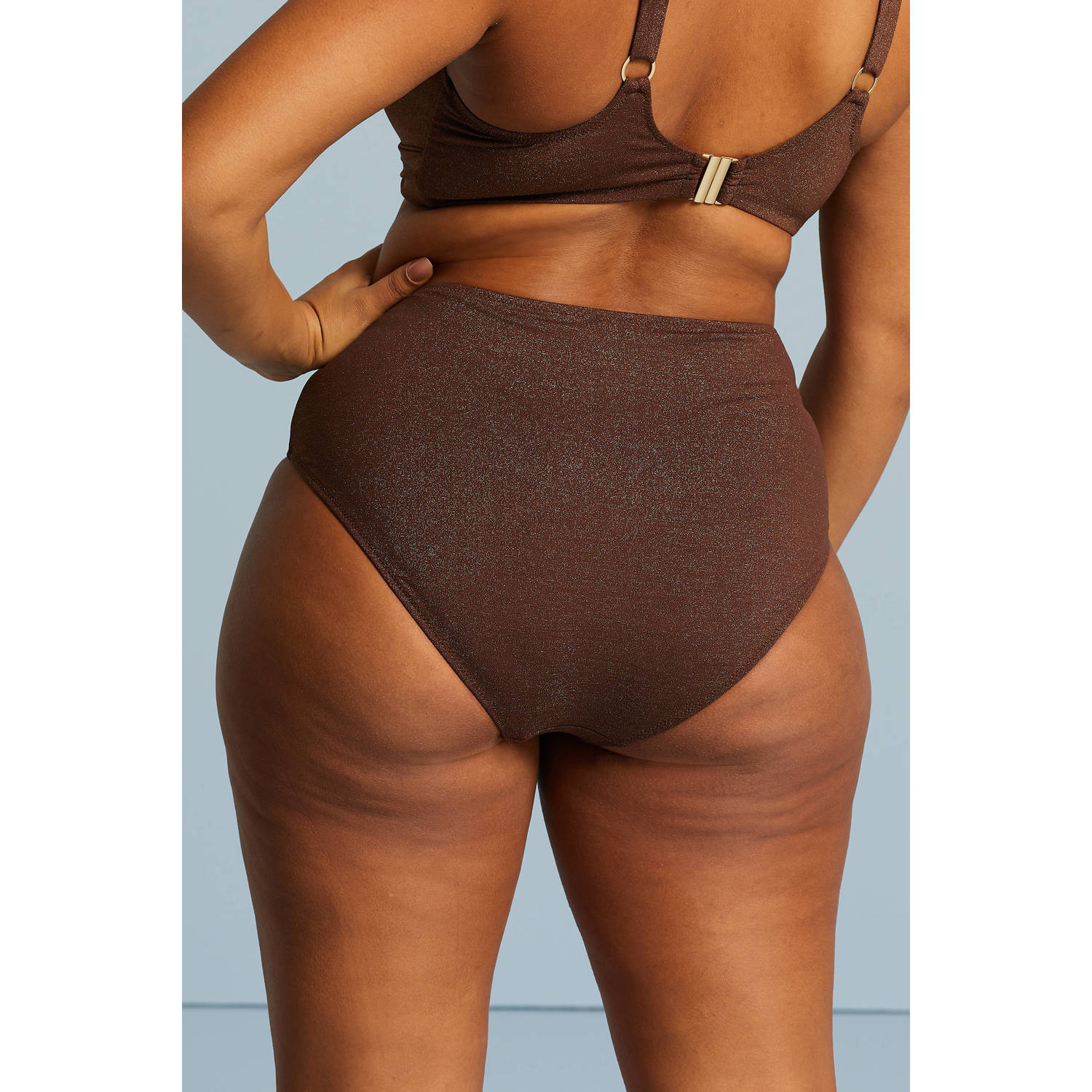 BEACHWAVE Curve high waist bikinibroekje met lurex bruin