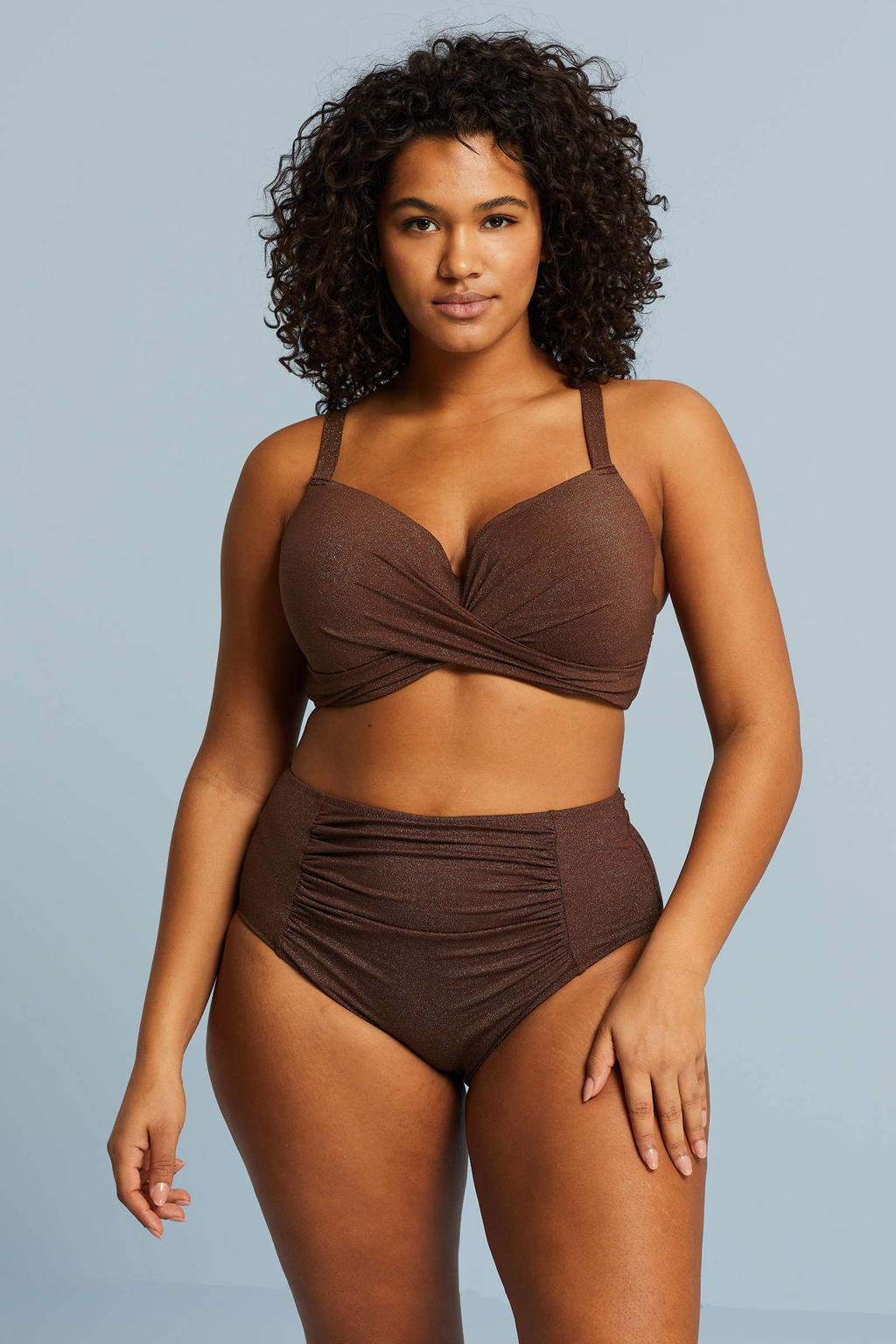 BEACHWAVE Curve voorgevormde beugel bikinitop met lurex bruin