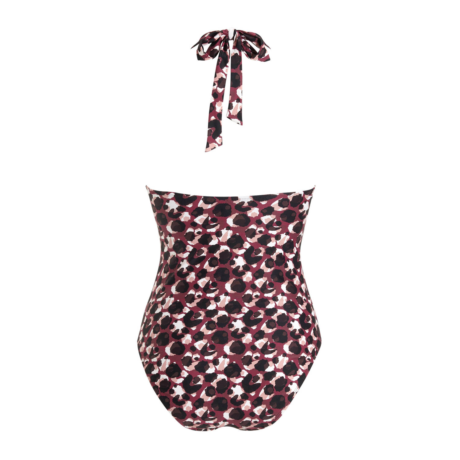 BEACHWAVE corrigerend halter badpak donkerroze zwart wit