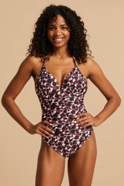 thumbnail: BEACHWAVE corrigerend halter badpak donkerroze/zwart/wit
