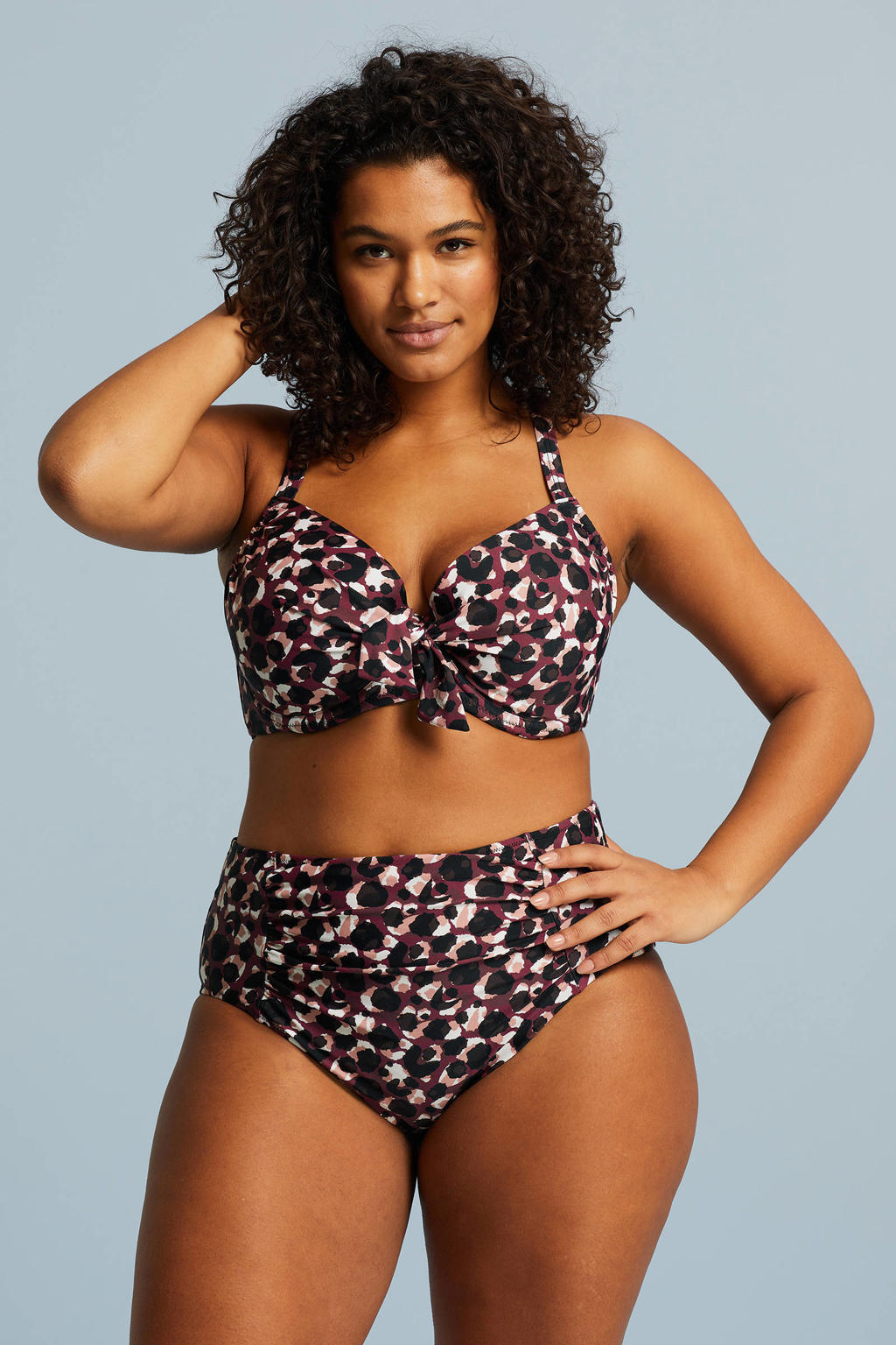 BEACHWAVE Curve voorgevormde beugel bikinitop donkerroze/zwart/wit