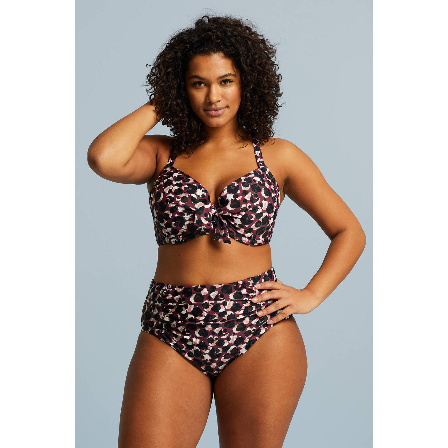 BEACHWAVE Curve voorgevormde beugel bikinitop donkerroze zwart wit
