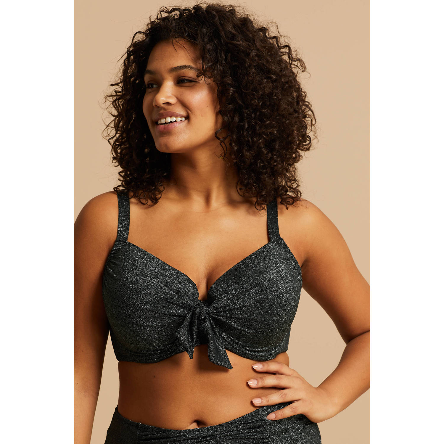 BEACHWAVE Curve voorgevormde beugel bikinitop met lurex zwart