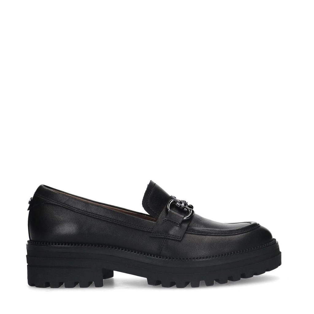 Zwarte dames No Stress chunky leren loafers met gesp