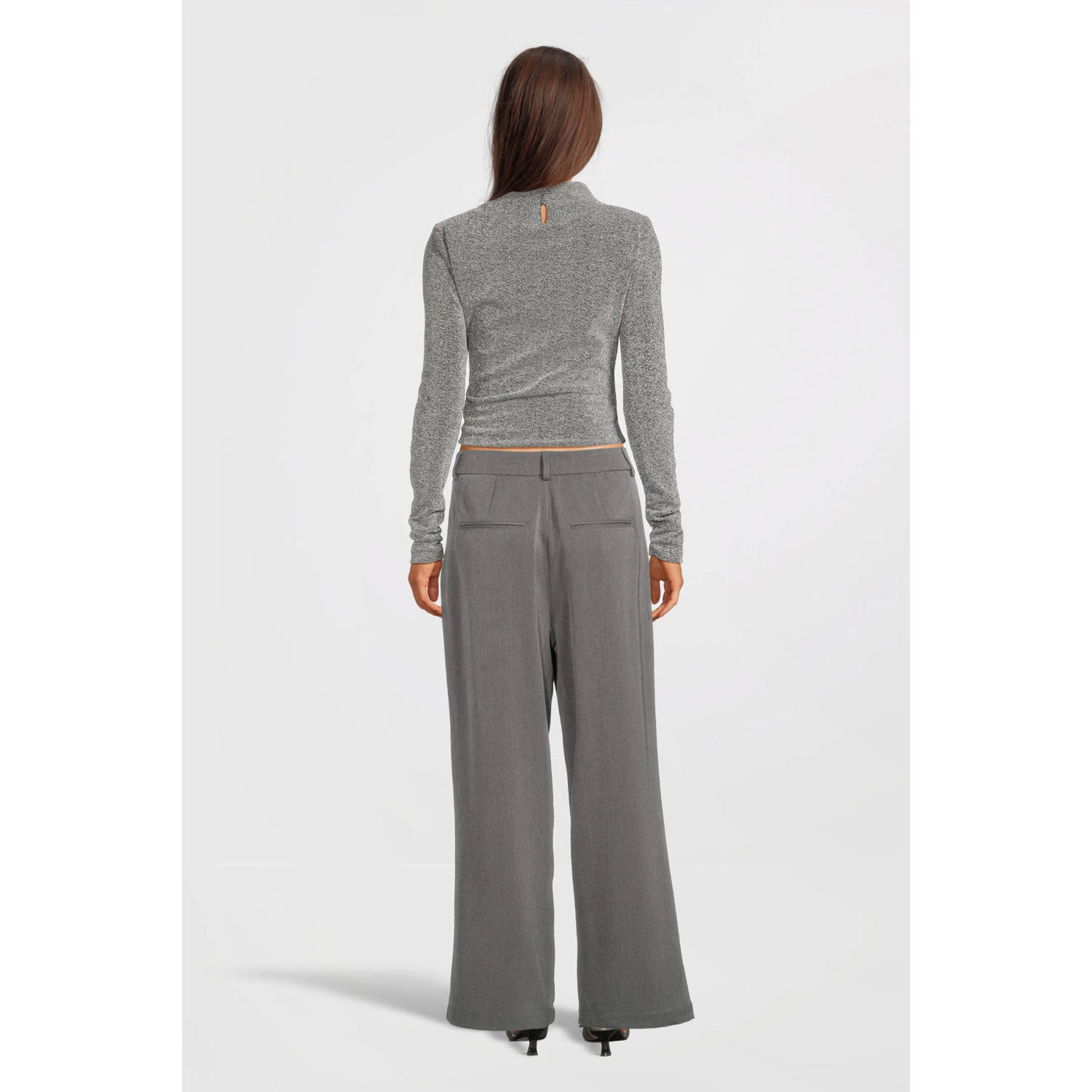 MSCH Copenhagen high waist wide leg pantalon MSCHHenrika van polyester grijs