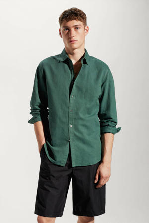 regular fit overhemd met linnen groen