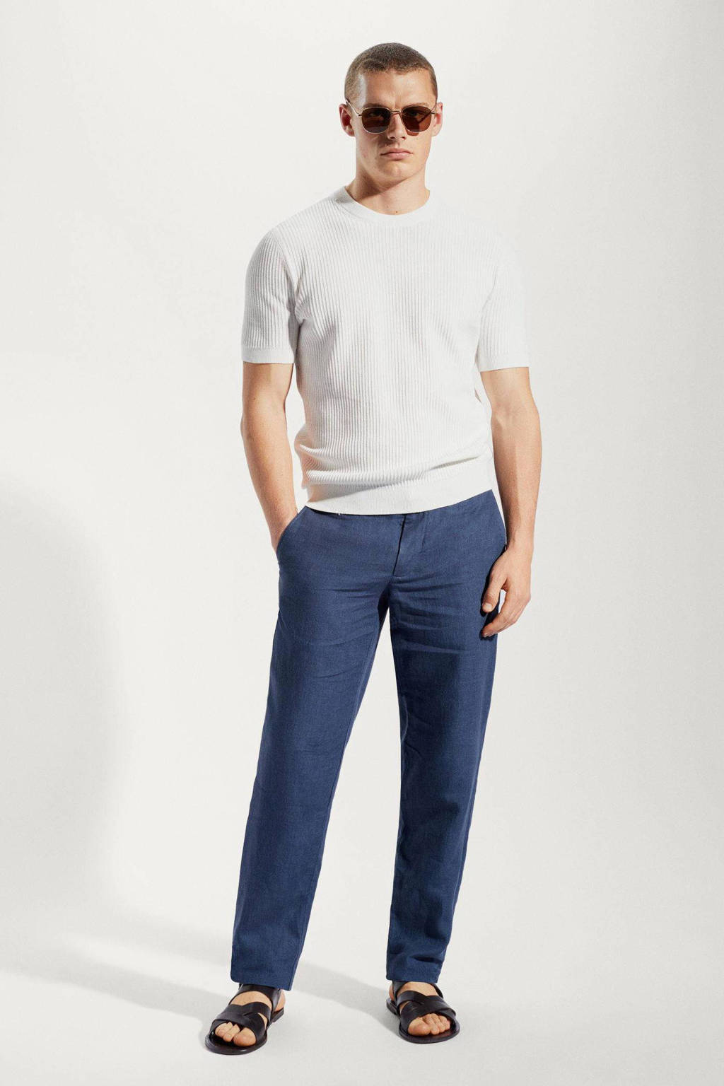 Mango Man linnen regular fit pantalon blauw wehkamp
