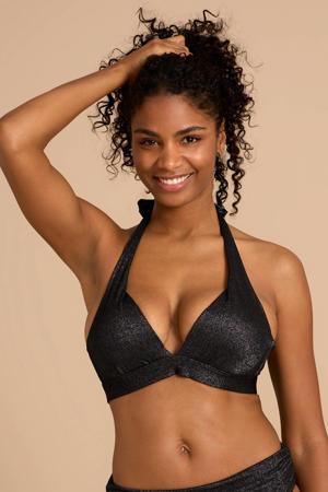 voorgevormde push-up bikinitop met lurex zwart
