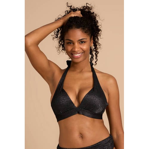 BEACHWAVE voorgevormde push-up bikinitop met lurex zwart afbeelding