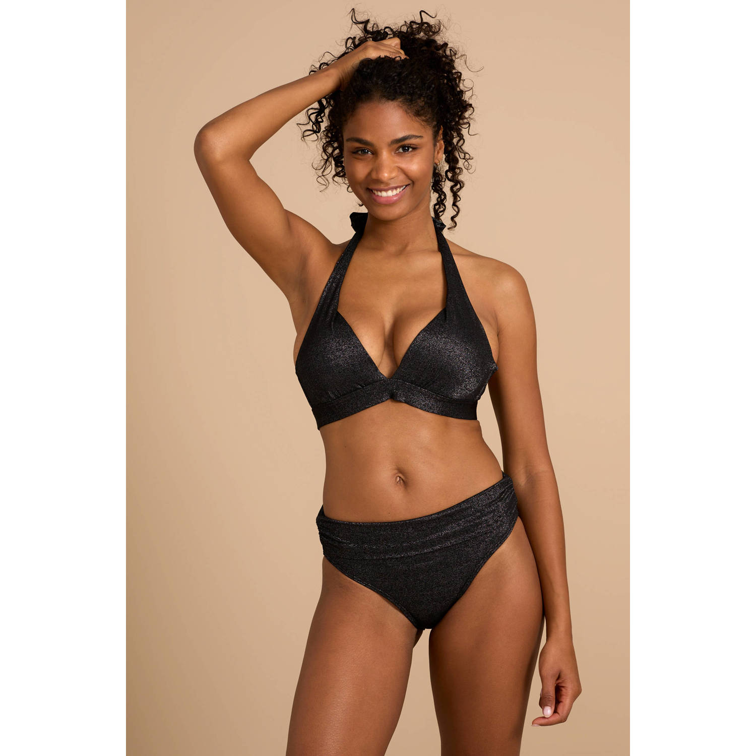 BEACHWAVE voorgevormde push-up bikinitop met lurex zwart