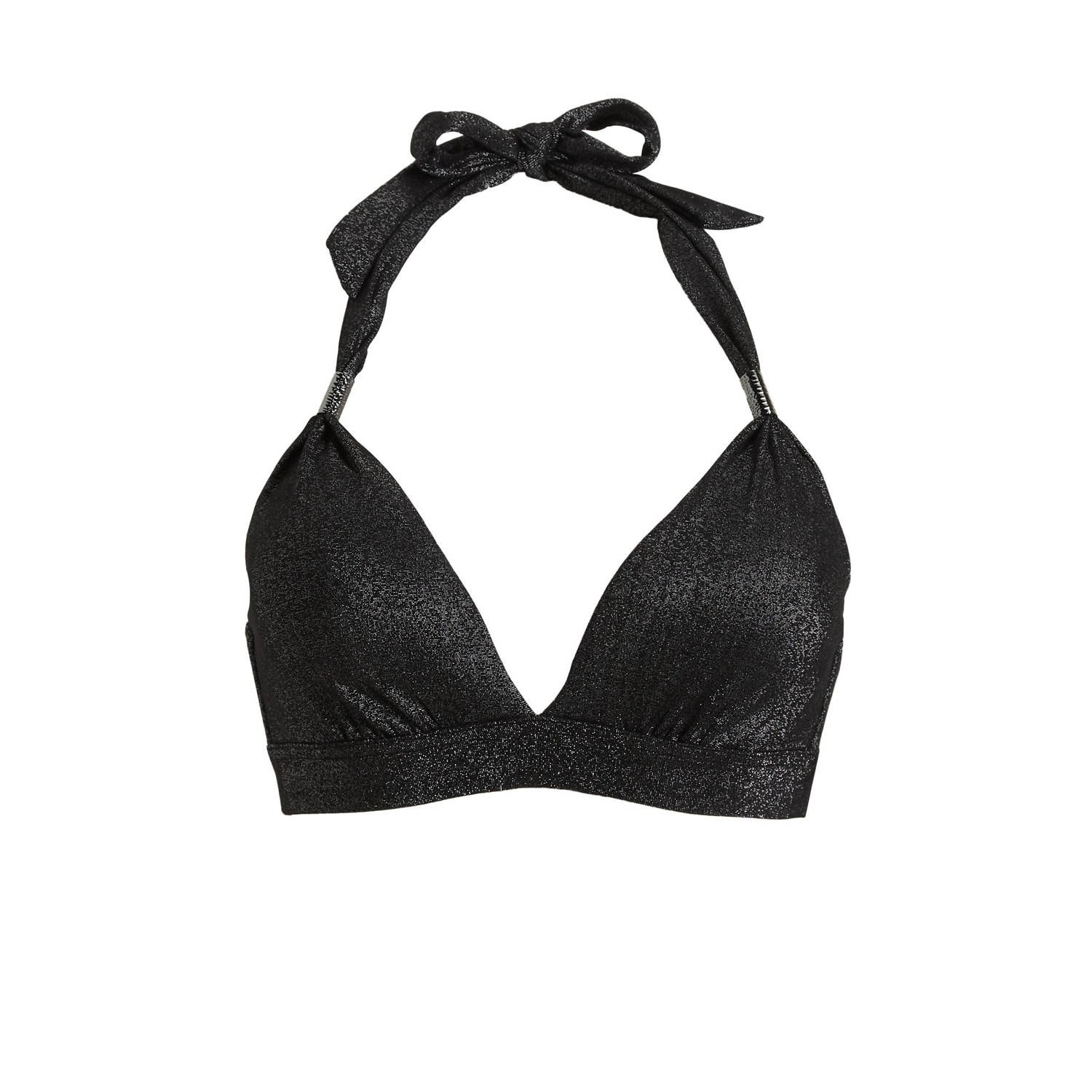 BEACHWAVE voorgevormde halter bikinitop met lurex zwart