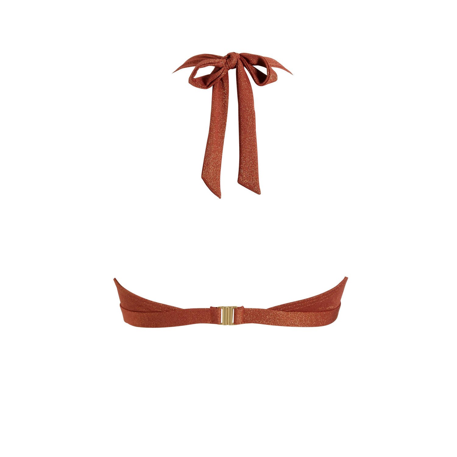 BEACHWAVE voorgevormde halter bikinitop met lurex brique