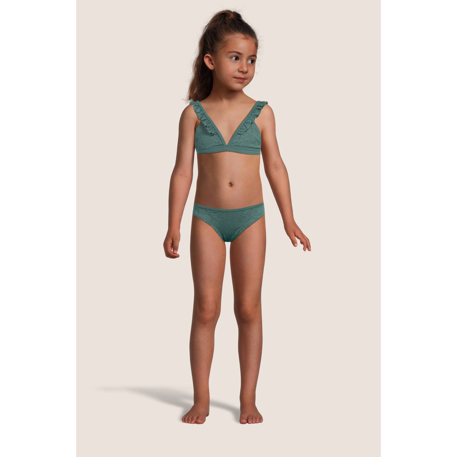 BEACHWAVE broderie anglaise bikini met ruches groen