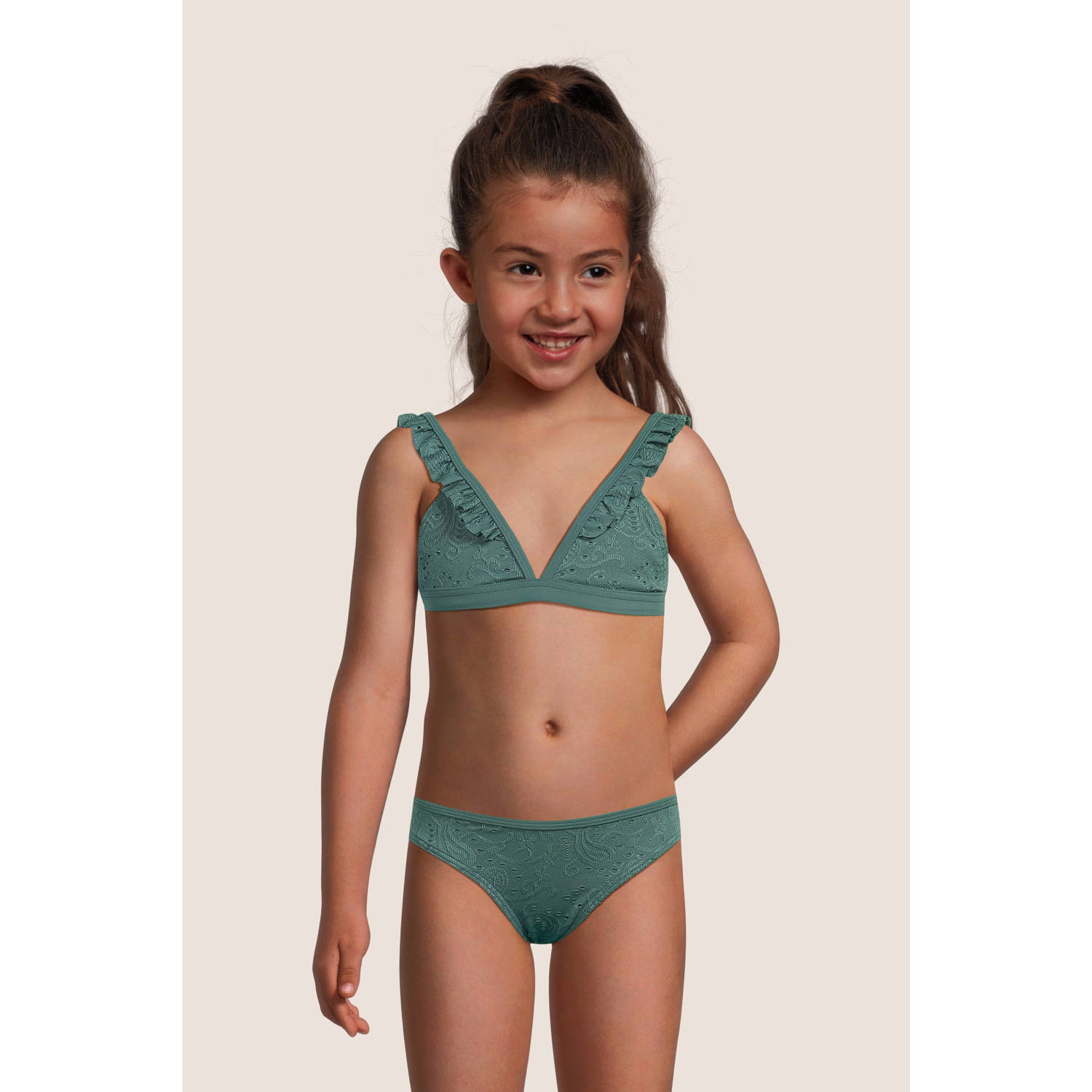 BEACHWAVE broderie anglaise bikini met ruches groen