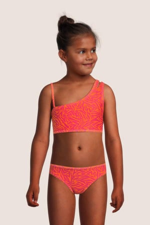 one shoulder bikini oranje/roze