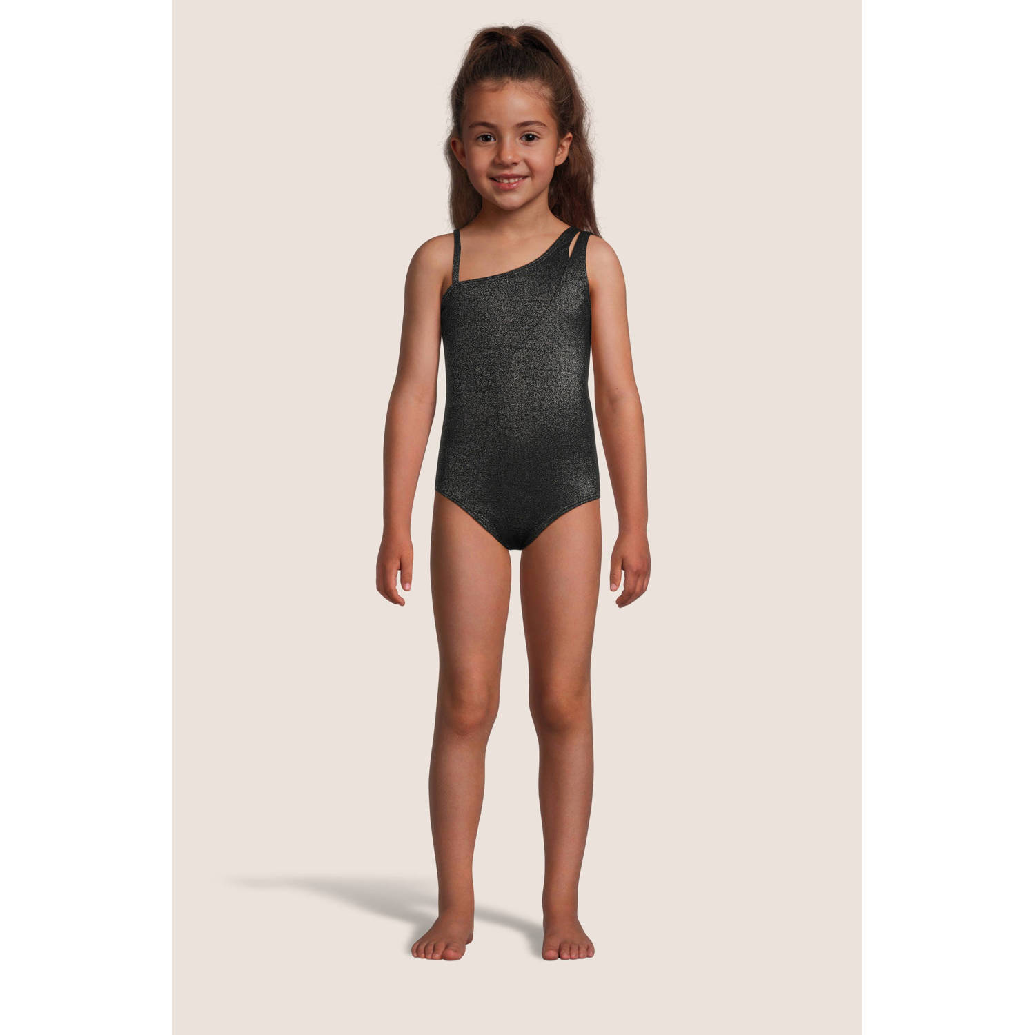 BEACHWAVE one shoulder badpak met lurex zwart