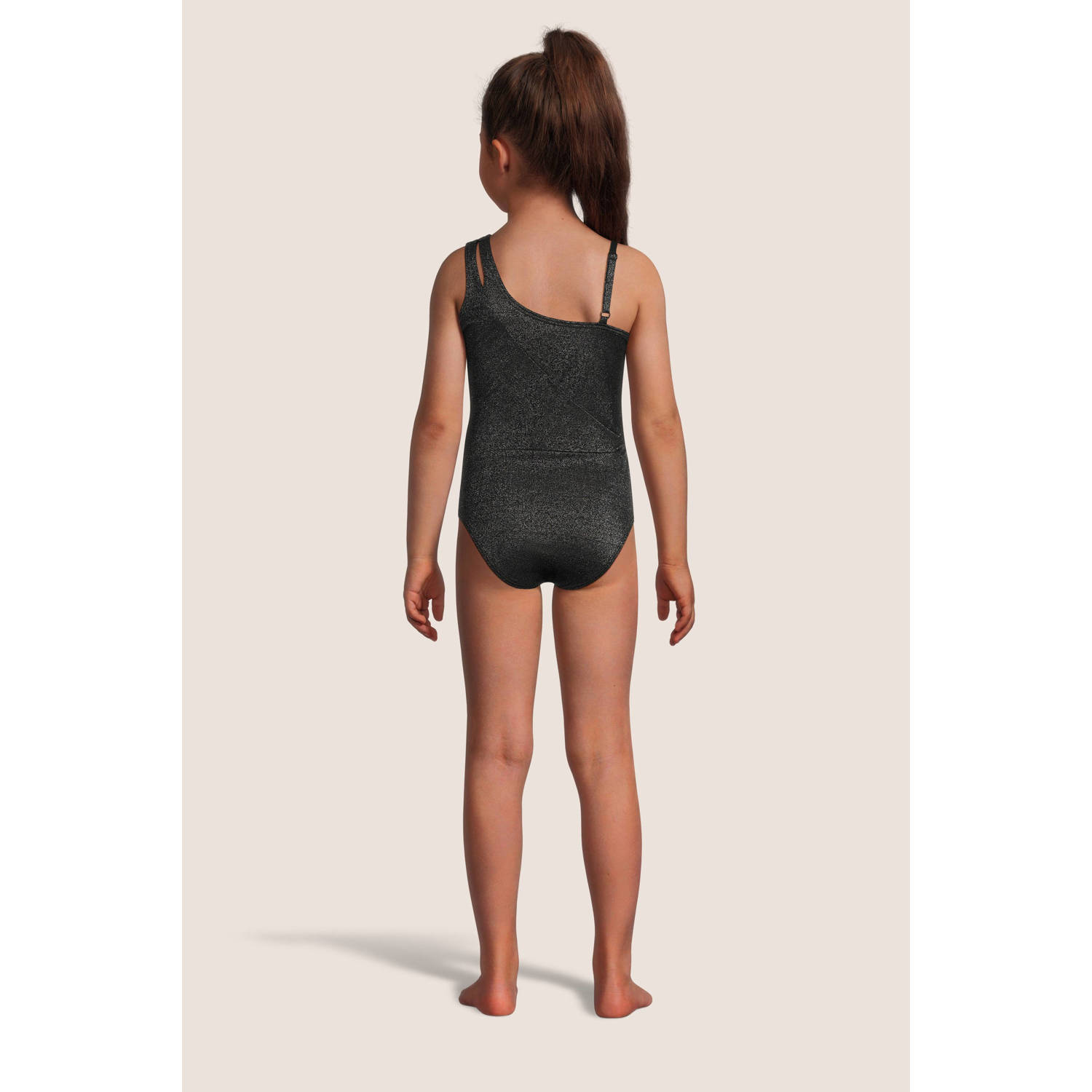 BEACHWAVE one shoulder badpak met lurex zwart