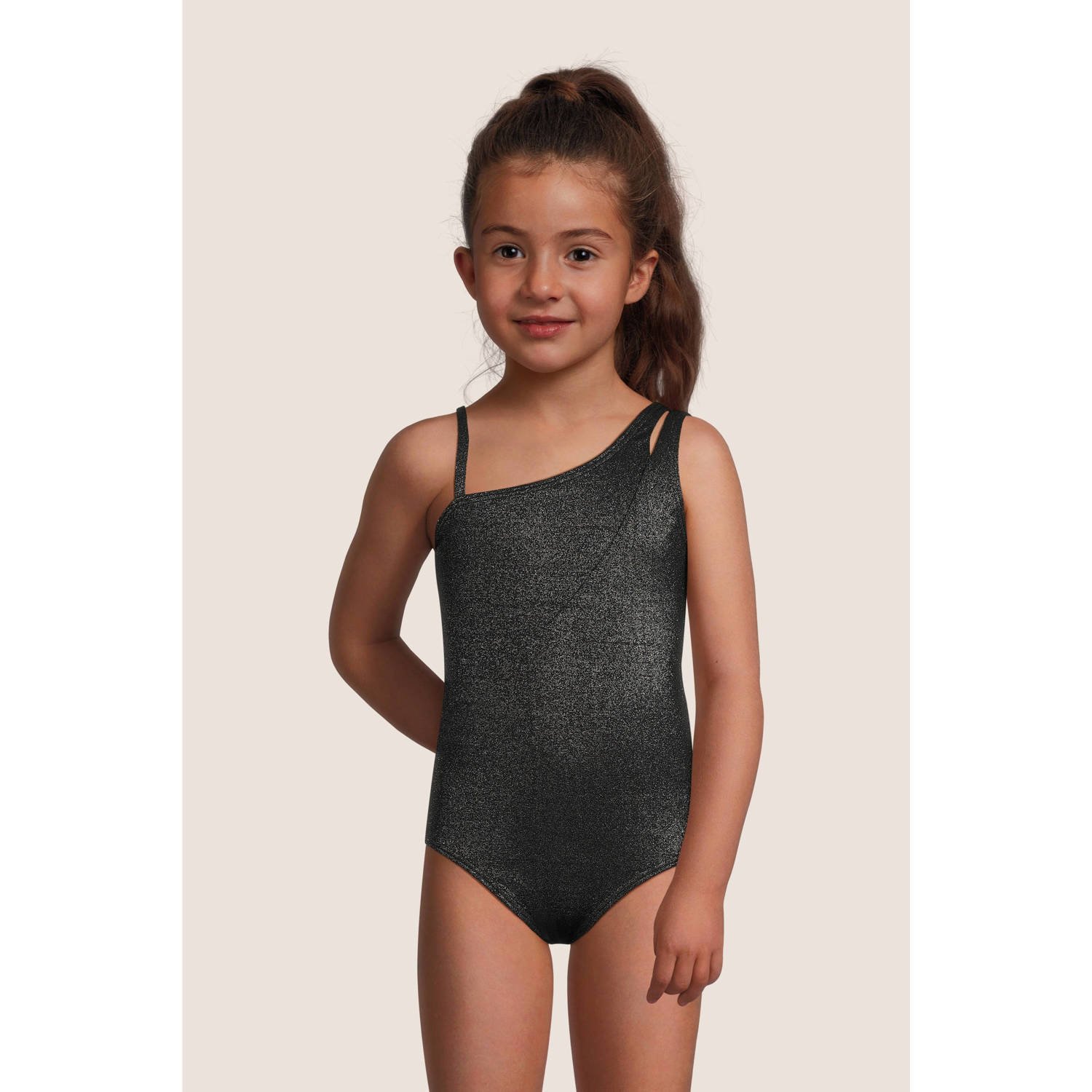 BEACHWAVE one shoulder badpak met lurex zwart