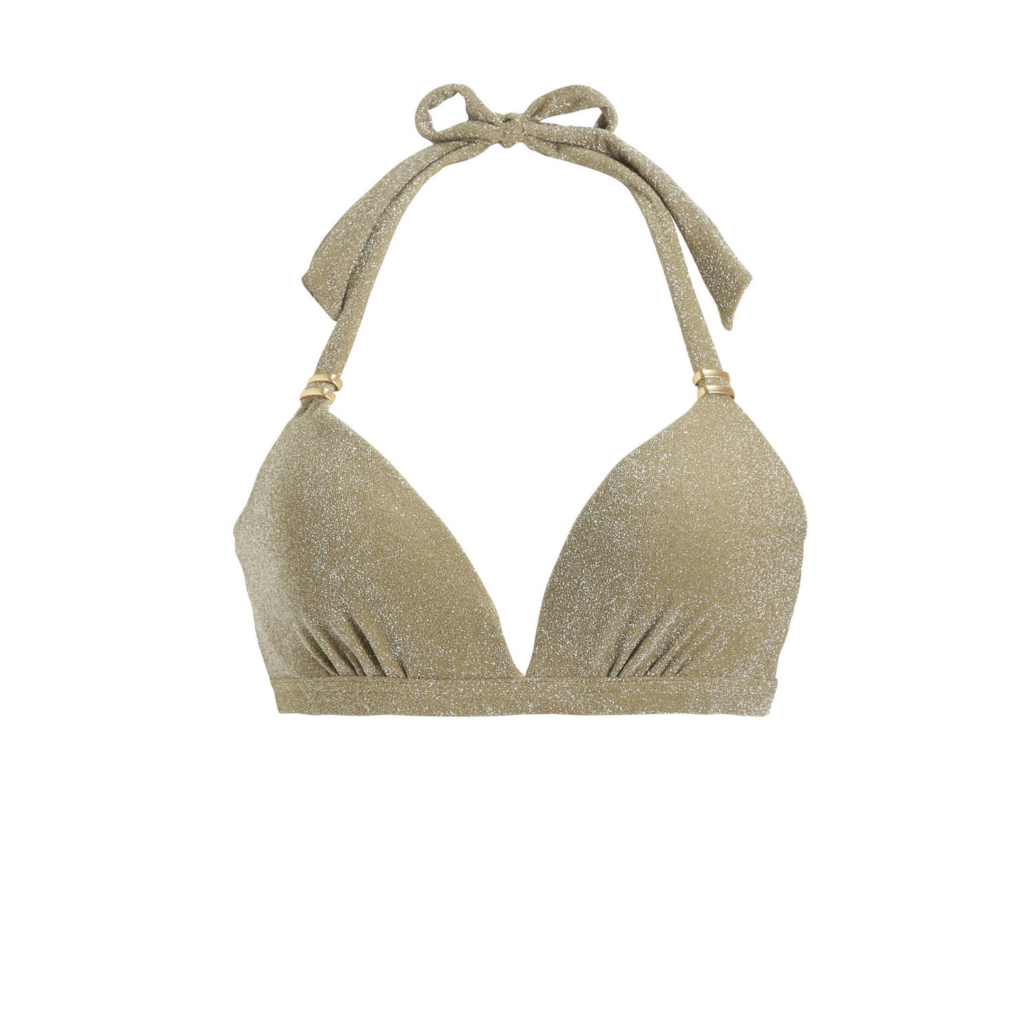 BEACHWAVE voorgevormde halter bikinitop met lurex goud