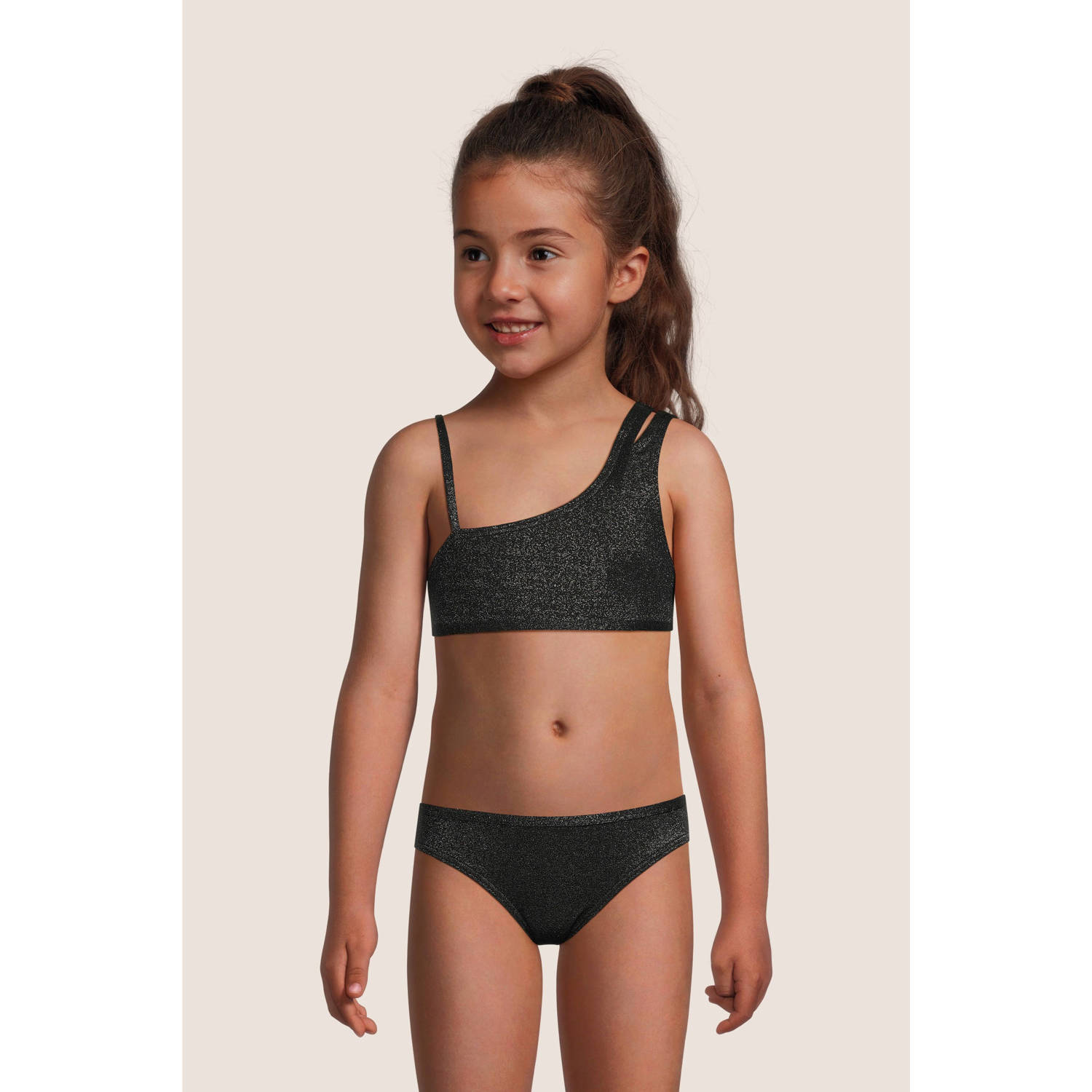 BEACHWAVE one shoulder bikini met lurex zwart