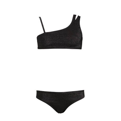 BEACHWAVE one shoulder bikini met lurex zwart