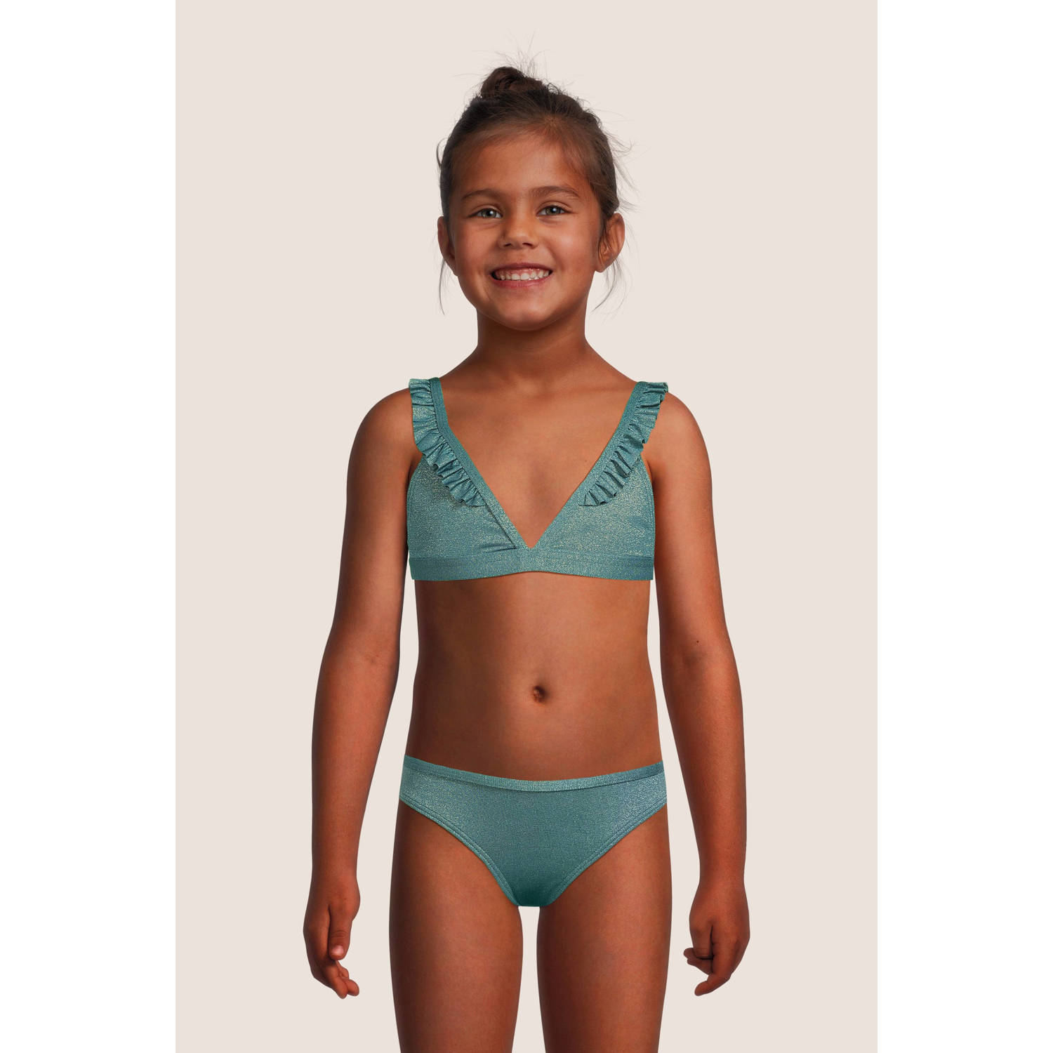 BEACHWAVE triangel bikini met ruches en lurex blauw