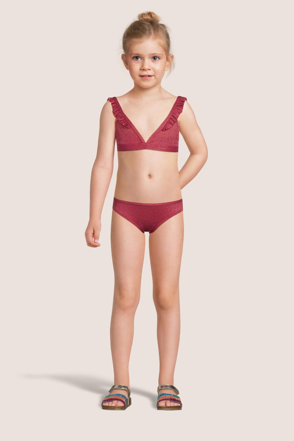 BEACHWAVE bikini met ruches en lurex roze