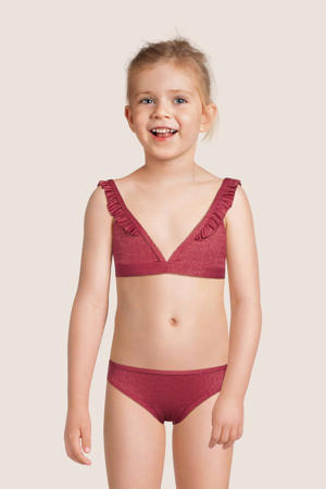 bikini met ruches en lurex roze