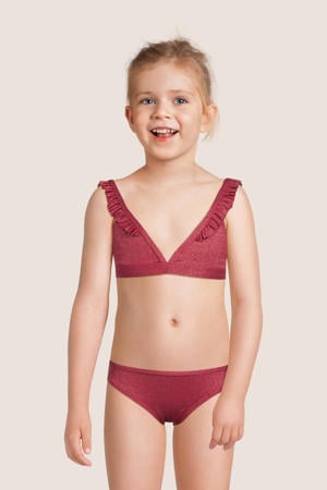 bikini met ruches en lurex roze