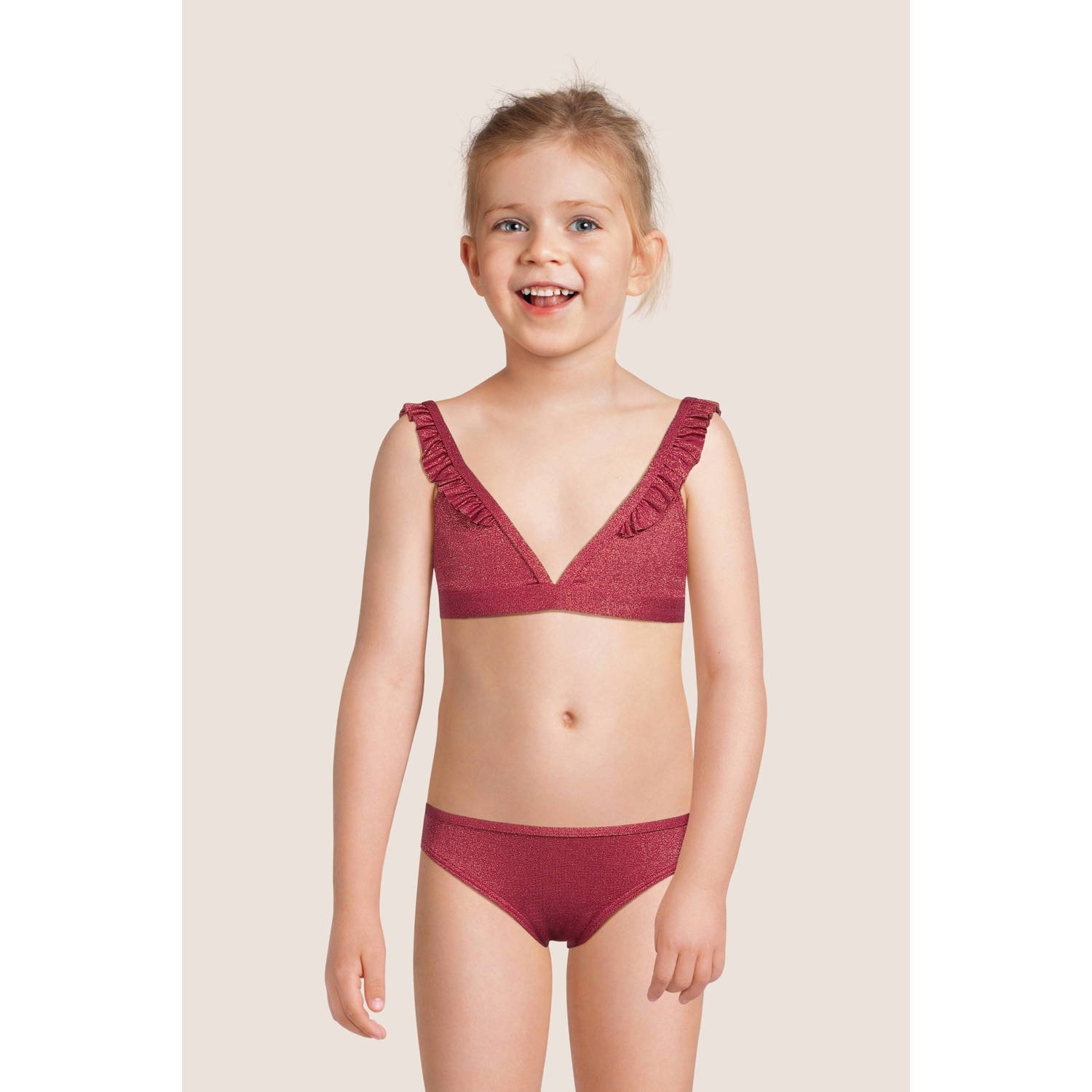 BEACHWAVE bikini met ruches en lurex roze