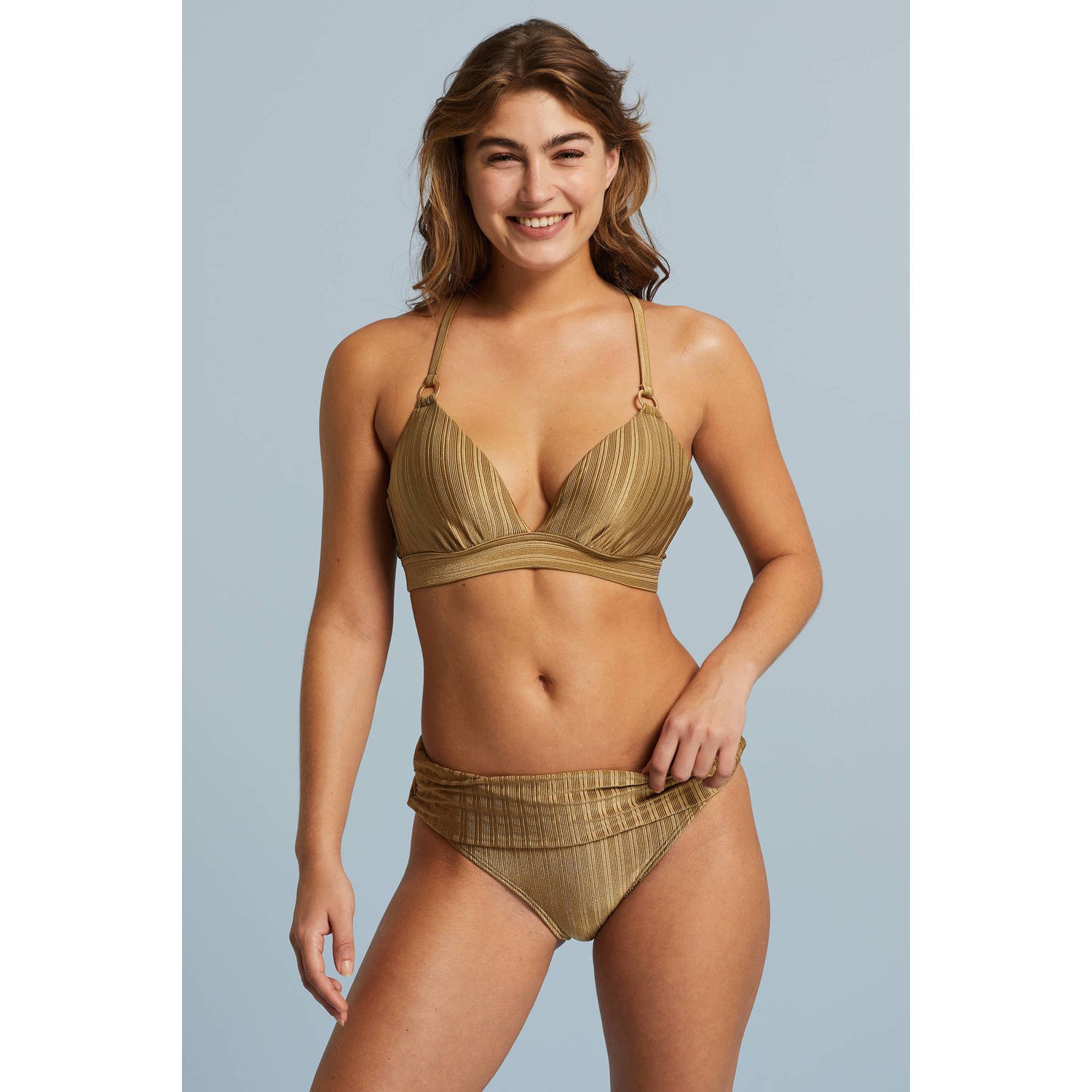 BEACHWAVE omslag bikinibroekje met ribstructuur goud