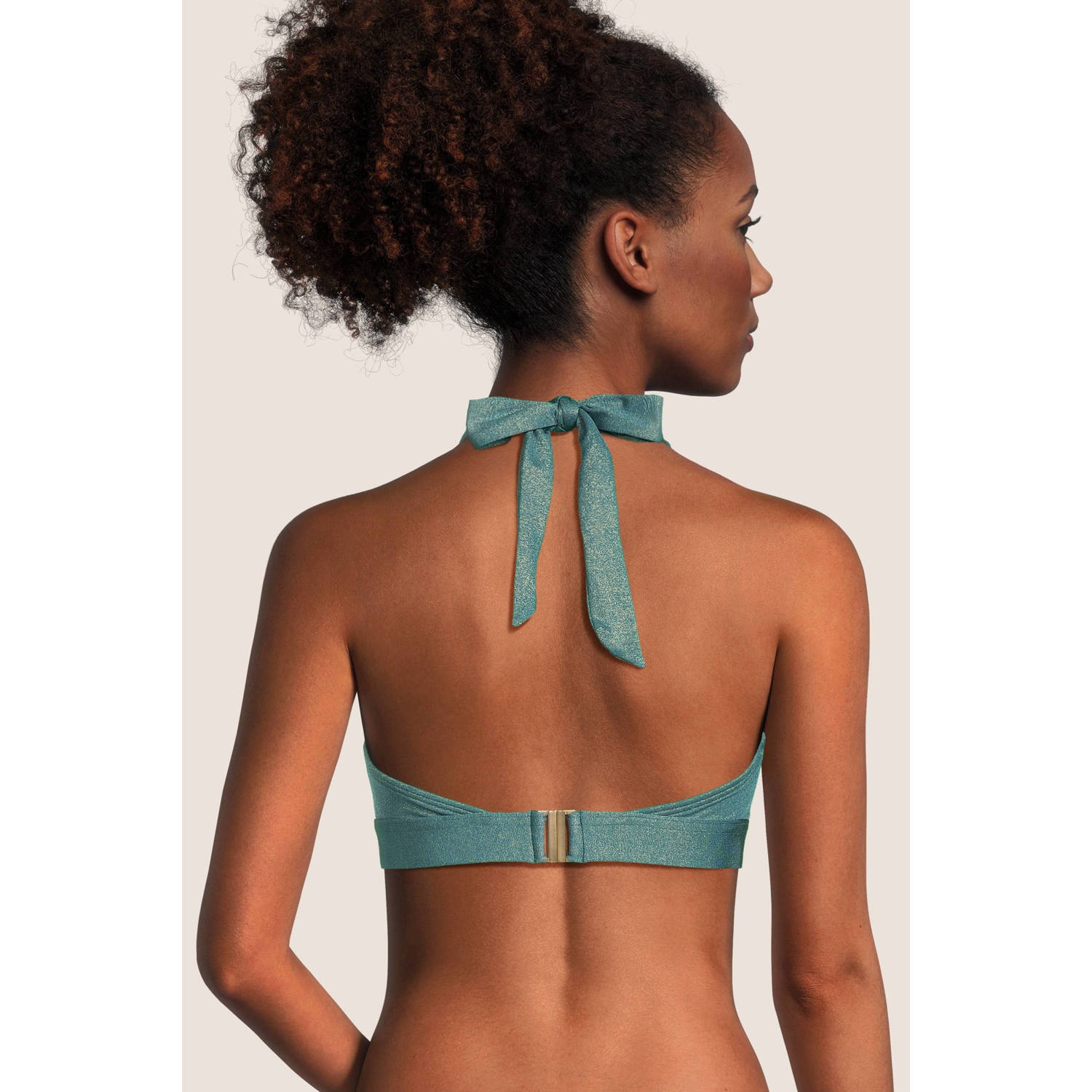 BEACHWAVE voorgevormde halter bikinitop met lurex blauw