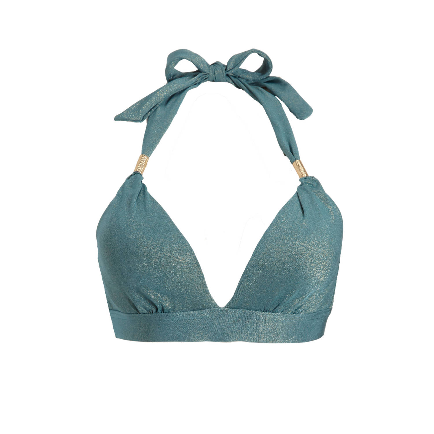 BEACHWAVE voorgevormde halter bikinitop met lurex blauw